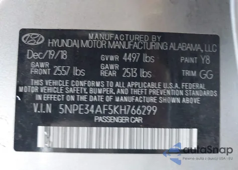 2019 Hyundai Sonata Limited из США, поврежденный, VIN 5NPE34AF5KH766299